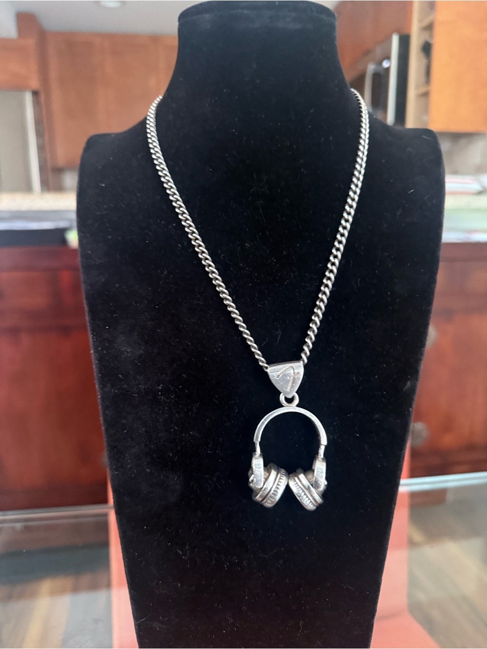 Silver Headphones Pendant Necklace - Silver Tone